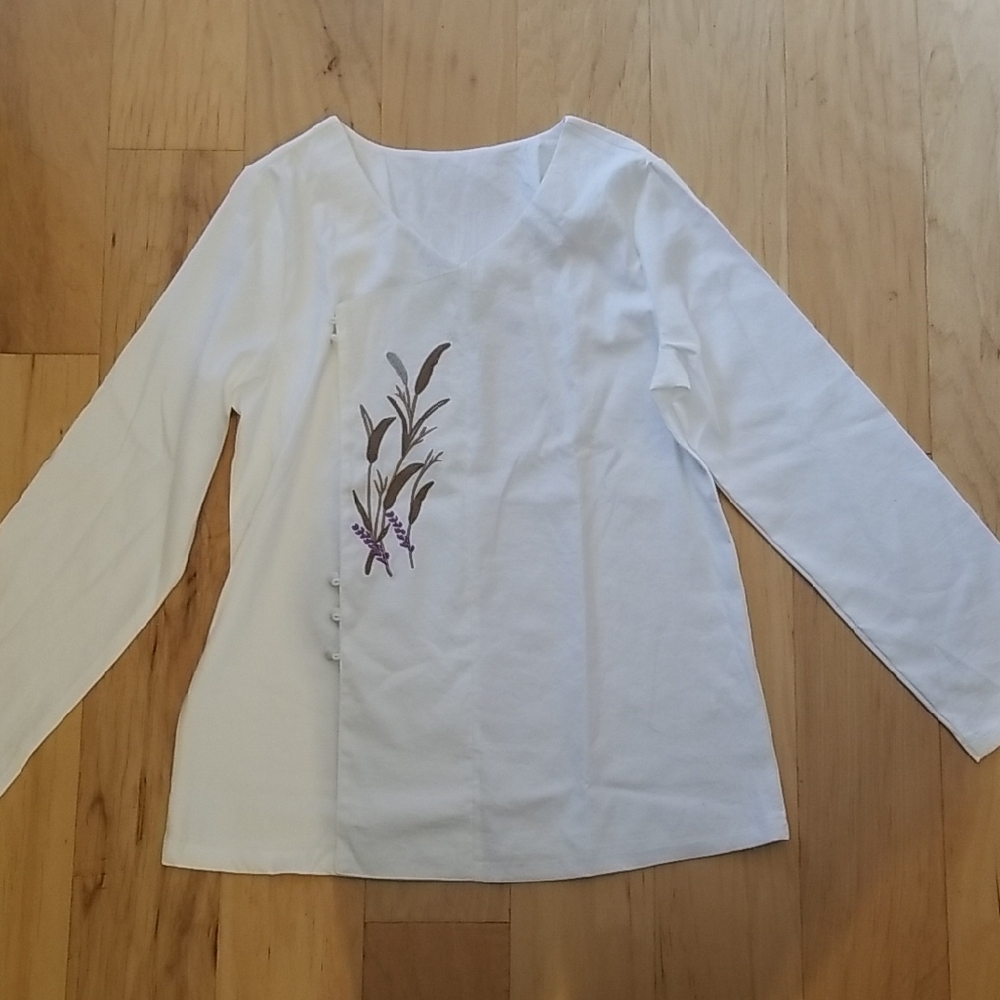 White Floral Embroidered Women's Top